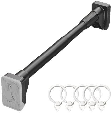 Bastone Armadio Appendiabiti Binari Estensori per Tende in Acciaio Inox con Ganci, Barra Porta Abiti Antiscivolo per Guardaroba, Kit di Supporto per Armadio Multiuso per Dormitorio(Style1,150-220cm(59