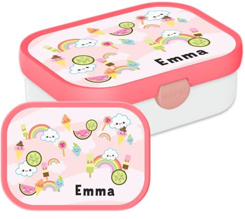 Mepal Personalisierte Brotdose mit Namen - Bento Lunchbox für Kinder - Regenbogen - Geeignet für bis zu 4 Butterbrote - BPA-frei & Spülmaschinenfest - 750 ml - Süße Regenbogen