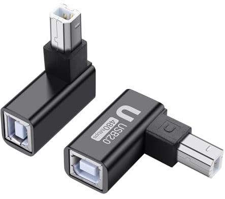 SinLoon USB 2.0 Typ B Druckeradapter 90 Grad Typ-B-Mann zum weiblichen Konverter MIDI Extender USB 2.0-Druckeranschluss für Drucker, Scanner, Mixer, 2pcs (schwarz) (U)