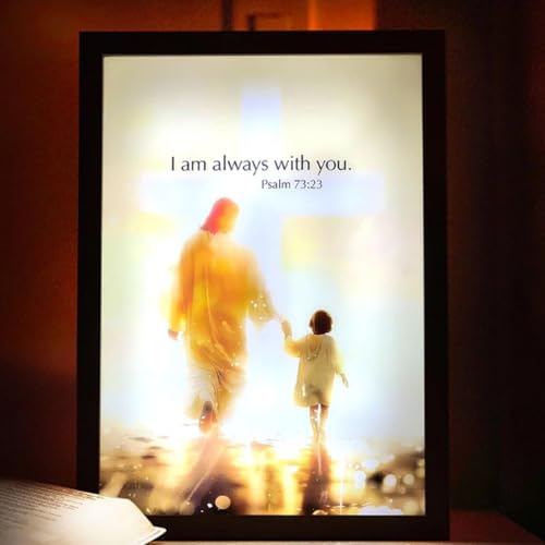 Luminworks Jesus-Lampe | Gemälde-Jesus-Nachtlicht, handgefertigtes Jesus-Leuchtbild – Neuheit Beleuchtung Dekor für Weihnachten, Altar, Nachttisch, Kinderzimmer, Gebet, Taufe