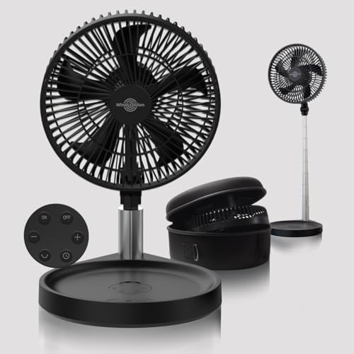 WindBillion Klappbarer Ventilator, Tragbar mit USB-C Akku, 37 Stunden Laufzeit, Fernbedienung, Powerbank-Funktion (Obsidian Black)