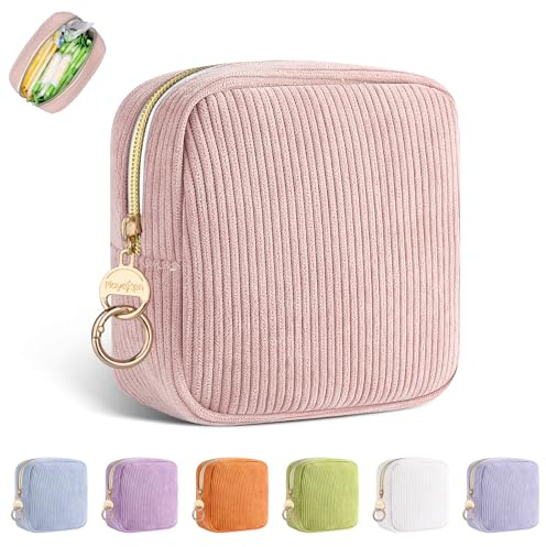 Pochette Pour Serviettes Hygiéniques Tampons Protège Slip Culotte Menstruelle Sac Rangement Organisateur avec Fermeture Éclair pour Serviette Hygiénique Cadeau Premieres Régles Jeune Fille(Pink)