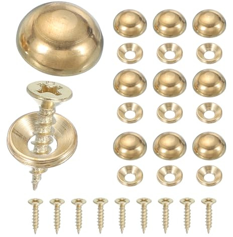 YELARXI Brass Decorative Screws with Caps, Mirror Screw Self Tapping Screws Decorative Cover - Fitting For(Furniture Fixing- Wall Hangings - Wood Handcrafted) 15mm & 10 Pack & Yellow