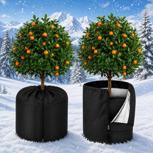 Shengruili 2 Stück Thermo Topfschutz für Pflanzen, 50x45cm, Schwarz, Winterschutz mit Reißverschluss und Kordelzug, Outdoor, Stehend, Tray, Wärmeisolierend