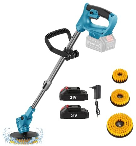 ﻿Brosse Motorisée Télescopique, 800W Diam.125 mm, Brosse en Nylon avec 5 000rpm,Perche 90cm à 125cm, Livrée avec 3 Brosses,Compatible avec 21V,pour Plancher,Voiture,Fenêtre,Cuisine (2 Batteries)