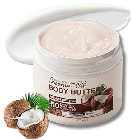 Coconut Body Butter 200g, Natürliche Körperbutter mit Kokosextrakt für trockene Haut, Intensive Feuchtigkeitspflege als Body Lotion und Skin Care, Sanfte Körpercreme für tägliche Anwendung