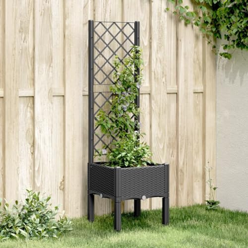 Frdhee Blumentopf Groß Balkon Blumenkasten, Pflanzkübel mit Rankgitter Schwarz 40x40x142 cm PP, Blumentopf für Innen- und Außendekoration