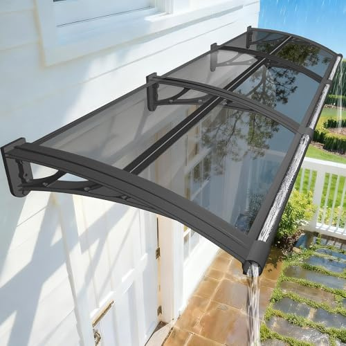 NacstarHome Marquesina Puerta Exterior y Ventanas 80x340cm, Tejadillo Protección contra Sol y Lluvia, Gris Transparente Resistente Policarbonato Toldo para Puertas Entrada con Lavabo