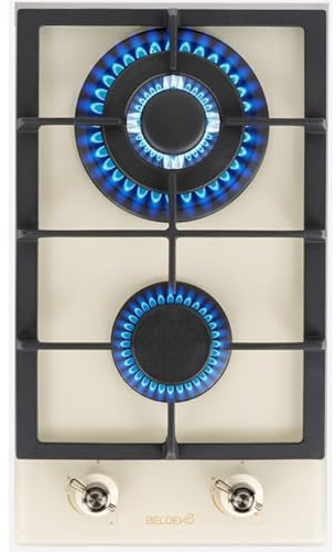 BELDEKO PIASTRA DI COTTURA GAS 2 CASE DOPPIA CORONA - VETRO BEIGE E GHISA - 5200 WATT