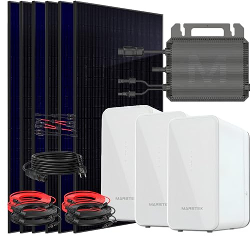 SUNNIVA® 3000W Balkonkraftwerk mit 6,72 kWh Speicher MARSTEK 3x B2500-D, BIFAZIAL FULLBLACK komplett Steckdose, PV Solaranlage Komplettset mit Solarspeicher, 6x 500W N-Type Glas Bifacial Module