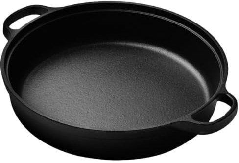 Veemoon Olla de Hierro Fundido sin Recubrimiento Base Gruesa y Superficie Lisa para Cocinar en Casa o Barbacoa, Sartén Redonda Práctica y Duradera