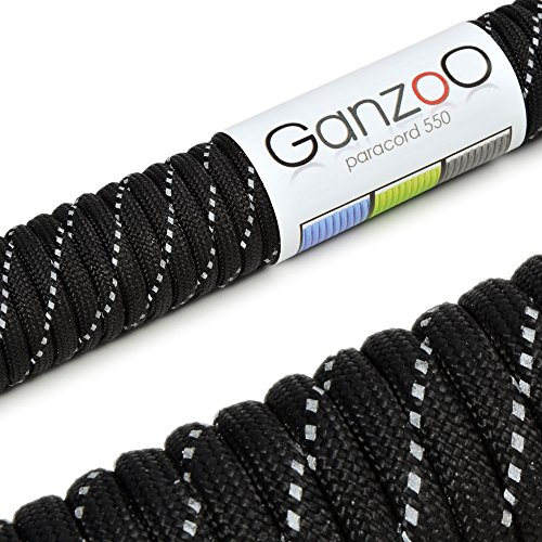 Ganzoo Paracord 550 Seil, Nylon-Polyester, 4mm, Typ 3, 30 Meter, 7 Kernstränge, Outdoor-Schnur, Allzweck-Seil, Hundehalsband, Hundeleine, Armband knüpfen, Camping, Survival - schwarz grau