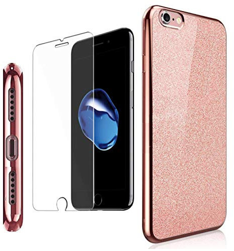 NWNK13 for iPhone 7 Case iPhone 8 Case Rose Bling Ultra Slim Transparent Silicone Phone Case Protective Bumper Case Shockproof Sparkling TPU Gel Thin Phone Cover for iPhone 8