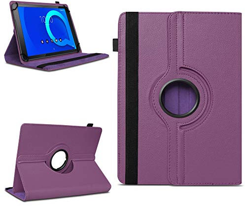 NAUC Tablet Schutzhülle kompatibel für Alcatel 1T 10 Hülle Tasche aus Kunstleder Standfunktion 360° Drehbar Cover Universal Case, Farben:Lila