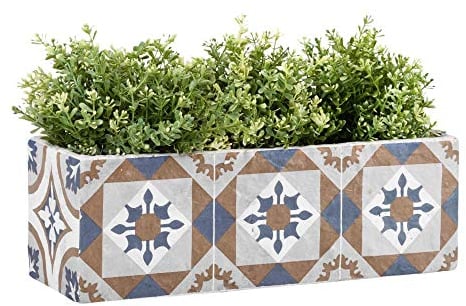 Rivanto® Blumenkasten Portugisische Kacheln aus Beton, 39,7 x 13,7 x 13,2 cm, rechteckiger Pflanztopf, Blumentopf