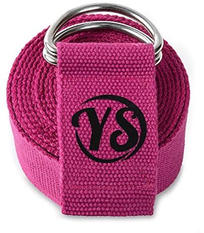 Yoga Studio Yoga Strap, 2.5m (8.2ft) Extra Long Durable Organic Cotton Adjustable Stretching D-Ring Yoga Belt, Exercise, Pilates, Dance, Workout, Gym, Physical Therapy - (Violet Magenta)