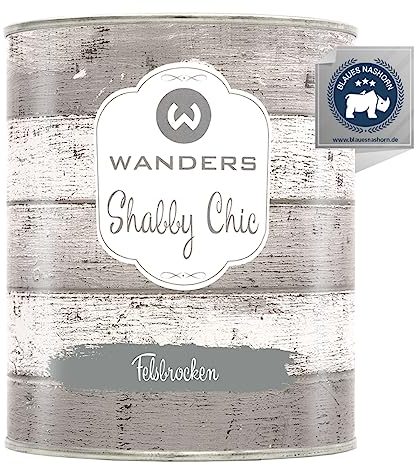Wanders Shabby Chic Kreidefarbe 750 ml - Felsbrocken/Grau - Küchenmöbellack und Möbelfarbe ohne Schleifen. Chalk Paint, für Holz & mehr. Hohe Deckkraft, schnell trocknend