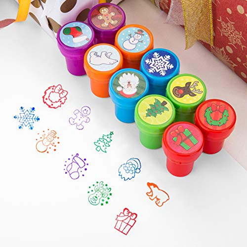 Kesote Stempelset Weihnachten, 10 Stück Kinder Selbstfärbend Stempel für Spiel Spaß Hobby, Bunt