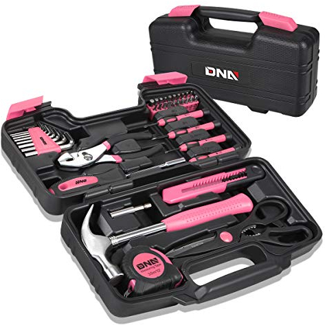 DNA Motoring Tools-00009 Werkzeug-Set, allgemeine Reparatur, kleines Handwerkzeug-Set, Aufbewahrungskoffer für Zuhause, Garage, Büro, Studentenwohnheim, Pink, 39er-Set