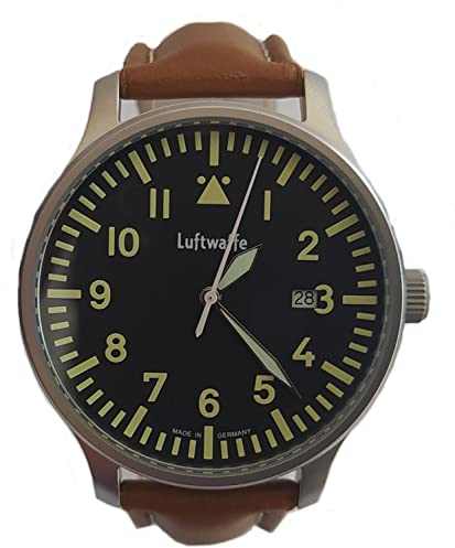 Luftwaffe Nachtleuchtende Piloten Armbanduhr Edelstahl 3H84 Fliegeruhr Ziffernblatt schwarz