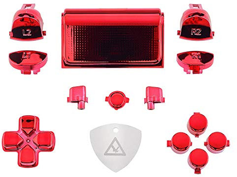 eXtremeRate -D-Pad R1 L1 R2 L2 Triggers Touchpad Action Home Share Options Buttons Chrome Red Full Set Buttons Kits with Tool for Playstation 4 PS4 Slim PS4 Pro CUH-ZCT2 Controller