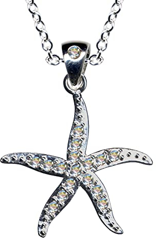 HALSKETTE mit Seestern Anhänger/Echt Silber 925 mit Zirkonia/Jugendstil Collier/Steinfarbe: klar weiss/Online Shop Schmuck kaufen / 54090
