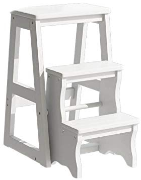 Klapptreppe, zusammenklappbar, Holzhocker, 3 Stufen, leichter und faltbarer Tritthocker für Zuhause, Bibliothek, Dachbodentreppe – 150 kg Kapazität, Weiß