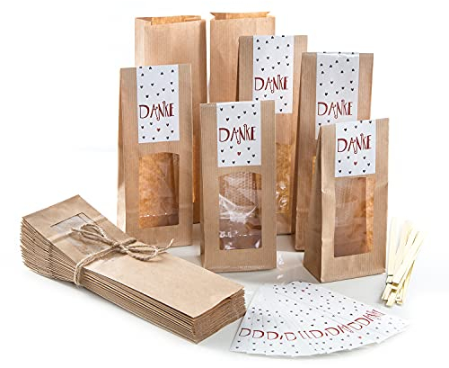 Logbuch-Verlag 25 kleine Gastgeschenke Tüten MIT Danke Aufkleber Sichtfenster Tüten 8,5 x 5 x 26,5 cm Hochzeit Geburtstag Gäste