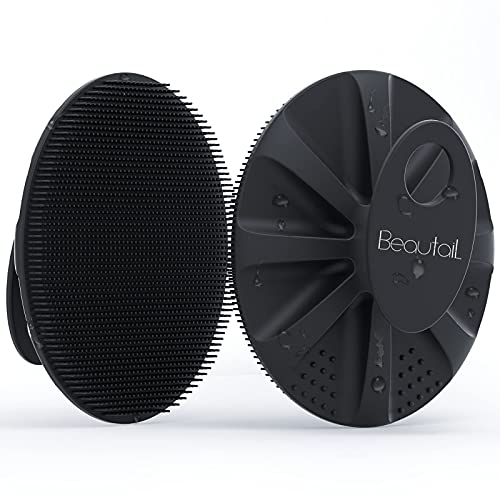 Silicone Body Scrubber, BEAUTAIL Shower Bath Wash Brush, Gentle Exfoliating Scrub Cleansing Loofah for Women Men Baby Sensitive Skin, Easy to Clean, Lather Nicely, More Hygienic, 1 Pack, Black