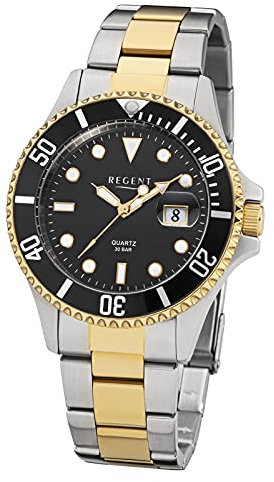Regent Herren Analog Quarz Uhr mit Edelstahl Armband 11160257