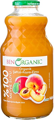 BenOrganic Peach, apricot, apple Juice 1 x 946ml Glass Bottles, Organic Juices, Sugar and Additives Free - Not from concentrate