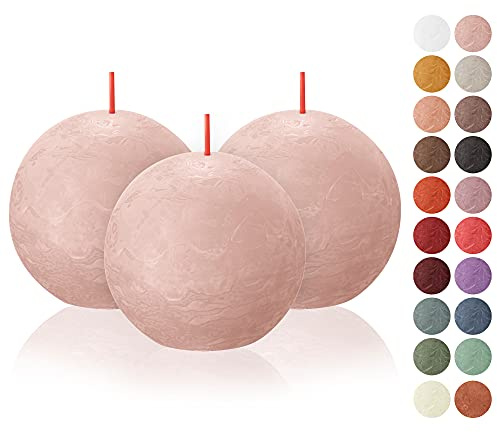 BOLSIUS 3 Pack Misty Pink Rustic Ball Pillar Candles - 3 Inch - Premium European Quality - Includes Natural Plant-Based Wax - Unscented Dripless Smokeless 25 Hour Party Décor and Wedding Candles