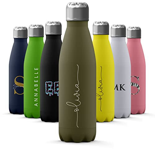 Tirita Personalised Water Bottle - Thermal Travel Flask for Hot & Cold Drinks - Insulated Stainless Steel Bottle - Gym, Office, School Drink Bottles - 500ml water bottle [12- Handwritten White Name]
