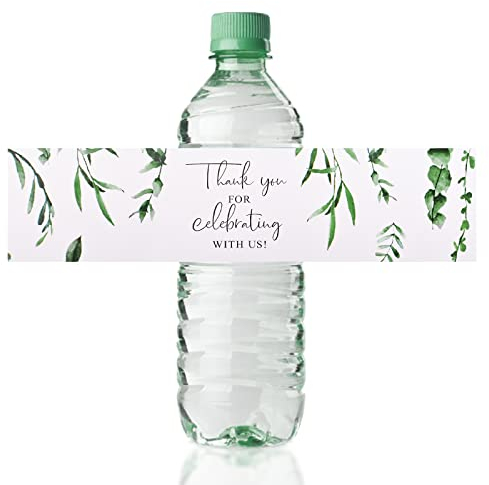 URROMA Etichette per bottiglie d'acqua Thank You, 50 pezzi di etichette per bottiglie d'acqua vegetali vegetali, etichette personalizzate per bottiglie d'acqua per matrimoni