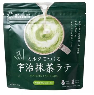Tsuboichi Seicha Honpo Uji Matcha Latte - 100g Powdered Milk Tea Mix | Premium authentic ground Uji green tea blend. Quick dissolving rich sweet latte seasoning powder for morning hot cup
