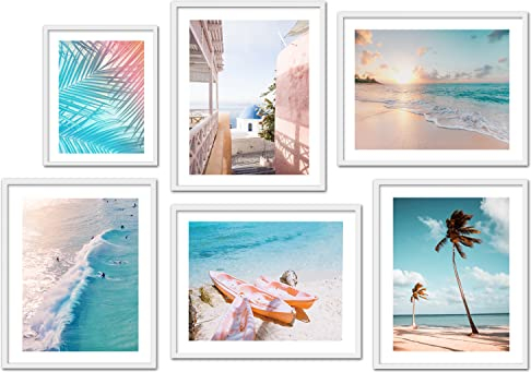 Sommer Surf Poster Set | Wanddeko Wohnzimmer & Schlafzimmer | 6 moderne Wandbilder | Bilder Strand, Meer, Palmen, Beach, Ocean | 5x 30x40cm + 1x A4 | ohne Bilderrahmen