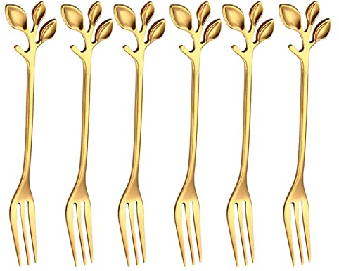 6 Stücke Kuchengabeln Edelstahlgabel Dessert Gabel Obstgabel Kleine Gabeln Glänzend und Hochglanzpoliert Spülmaschinenfest (Golden)