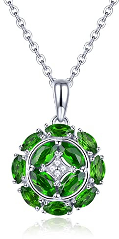 LP LOHASPIE Anhänger Halsketten für Frauen Fassung Naturedelstein Tansanit Chromdiopsid Geburtsstein Anhänger 925er Sterlingsilber Glänzender Zirkonia Klassischer Feiner Schmuck für Sie (Dunkelgrün)