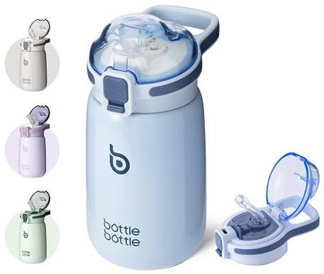 Bottle Bottle Kids Water Bottles with Straw 350ml(12oz) Stainless Steel Toddler Cup Small Insulated Baby Cute Water Bottle for School (Blue)
