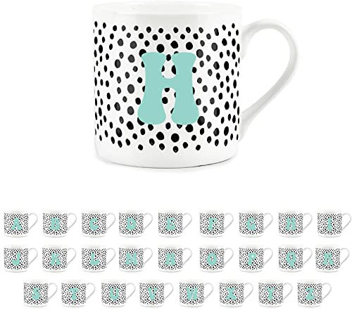Purely Home Letter Initial Personalised Mugs - Spotty Alphabet Bone China Coffee/Tea Cups (H)
