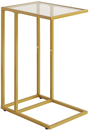 YMYNY Mesa Auxiliar en Forma de C, Mesa de Sofá, Mesa de Cristal Templado con Marco de Metal, Mesa de Centro, Apto para Salón O Dormitorio O Oficina, 40 x 30 x 63CM Dorado HGD001G