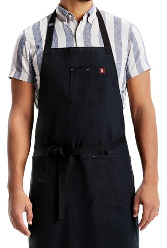 hedley & bennett Caviar schwarze Essential-Schürze, professionelle Kochschürze mit Taschen und verstellbarem Latzband zum Kochen und Grillen, Küchenschürzen für Damen und Herren,kaviar, Standard