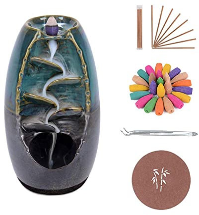 Rückfluss Weihrauchbrenner, Ruspela Keramik Wasserfall Rückfluss Räucherstäbchen Brenner, Beidseitiger Rückfluss Räucherstäbchen Brenner Keramik Halter Aromatherapie Ornament für Home Office