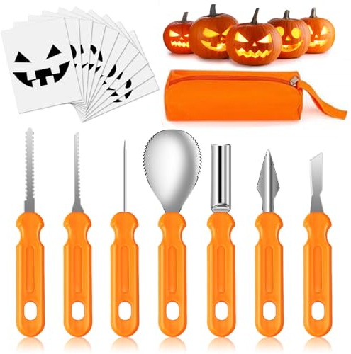 Mengine Halloween Kürbis Schnitzset, Kürbis Schnitzwerkzeug Kürbisschnitz Set,Edelstahl Kürbisschnitzset,DIY Kürbis für Halloween (Orange)
