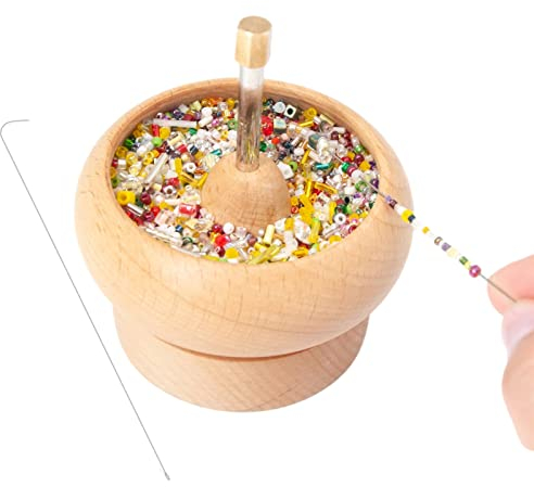 Holzperlen-Spinner Set mit Gebogener Perlennadel - Edelstein-Werkstatt für DIY-Schmuckherstellung mit Schüssel und Zubehör