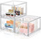 LINYAPRY - Paquete de 3 cajones grandes apilables de plástico, organizadores de almacenamiento transparentes con cajón extraíble para armario de cocina, despensa, refrigerador, congelador, estante de