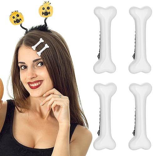 WLLHYF 4 Stück Knochen Haarspange Halloween Haarnadeln Hundeknochen-Haarspange Cosplay Kostümdekoration für Frauen Mädchen Party Zubehör