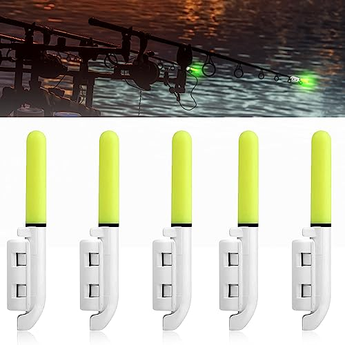 mizikuu Fischen Float Led Knicklicht, 5 Stück Angel Alarmglocken mit Schnalle Wasserdichtes Angelrute Schwimmt Knicklicht Licht Elektronischer Für Angeln Leuchtstäbe zum Angeln Angelzubehör, Grün