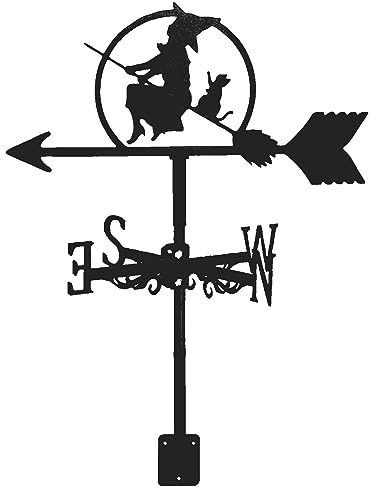 Veletas de Viento para Jardin Hierro Metalico Bruja y Gato Veleta Herramienta de Medición de Viento para Decoración de Patio Y Patio