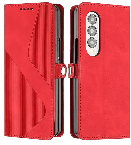 Mo-Somnus Kompatibel mit Samsung Galaxy Z Fold 4 Hülle, Schutzhülle Samsung Z Fold 4, Magnet PU Leder Tasche Handyhülle Samsung Z Fold 4, Klappbar Samsung Z Fold 4 Brieftasche Klapphülle (Rot)